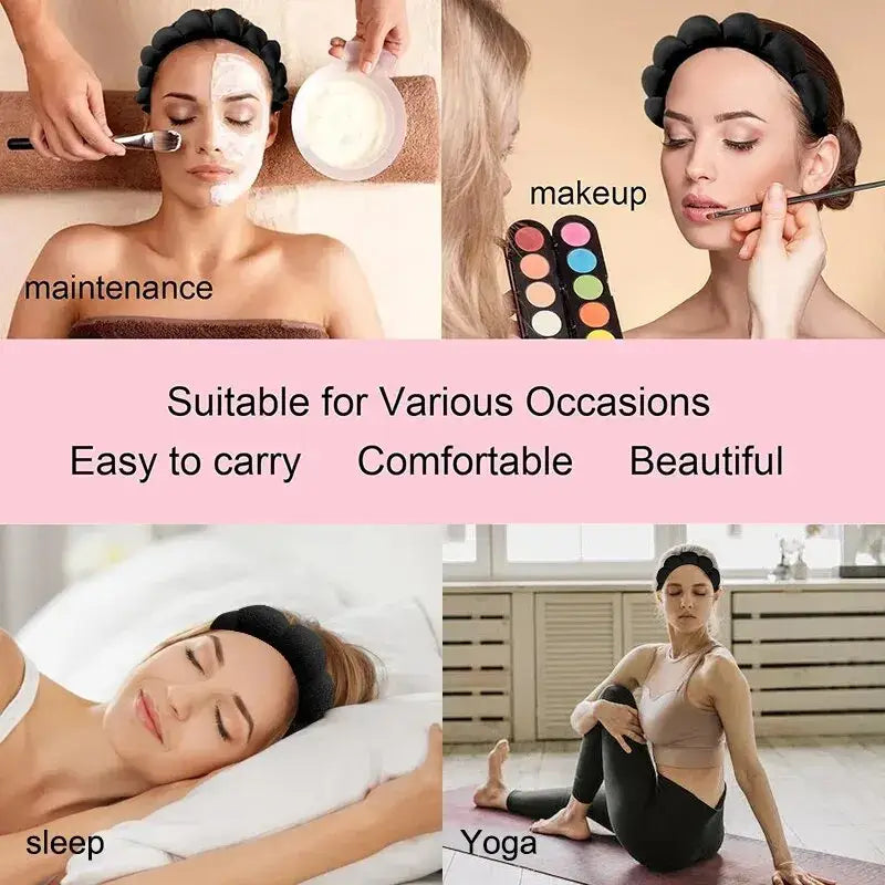 Headband or hair accessory shown in various beauty and lifestyle scenarios.