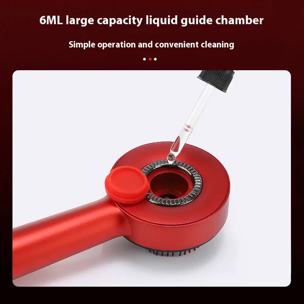 Red circular liquid guide chamber with a long handle and a central opening.