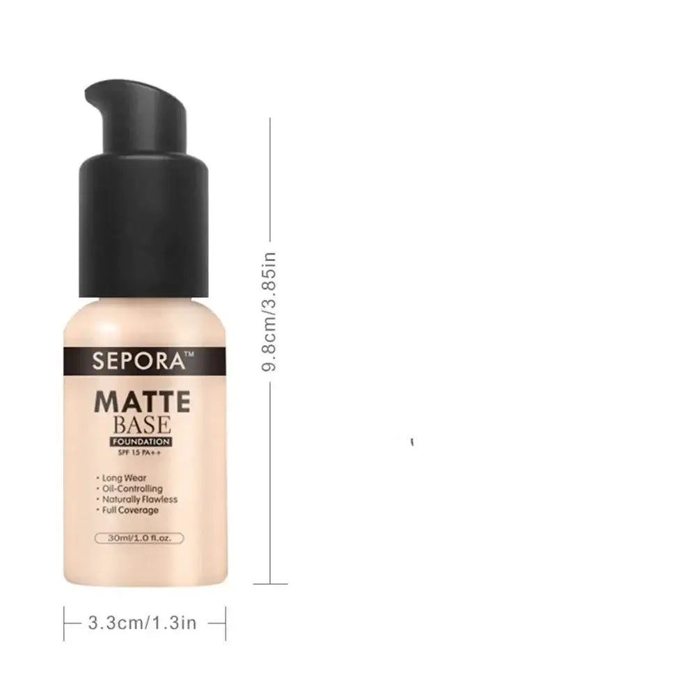 Bottle of Sephora Matte Base foundation makeup.