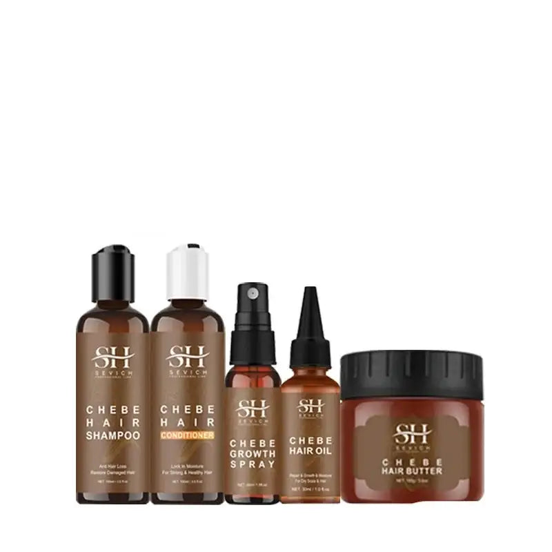 Collection of hair care products from the brand SH-RD, including shampoo, conditioner, spray, oil, and hair butter.