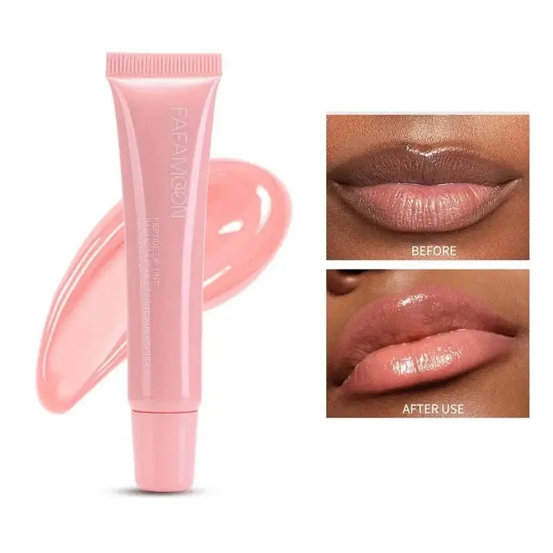 Pink tube of lip gloss or lip plumper product.