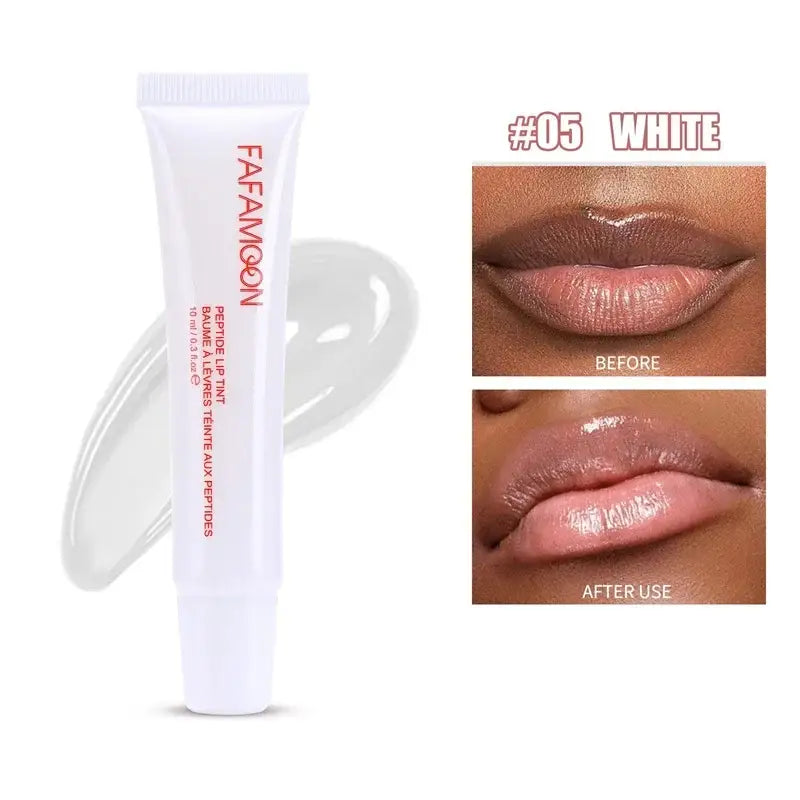 Lip gloss or lip plumping product in a white tube labeled ’FAFANXON’ with before and after images of lips.