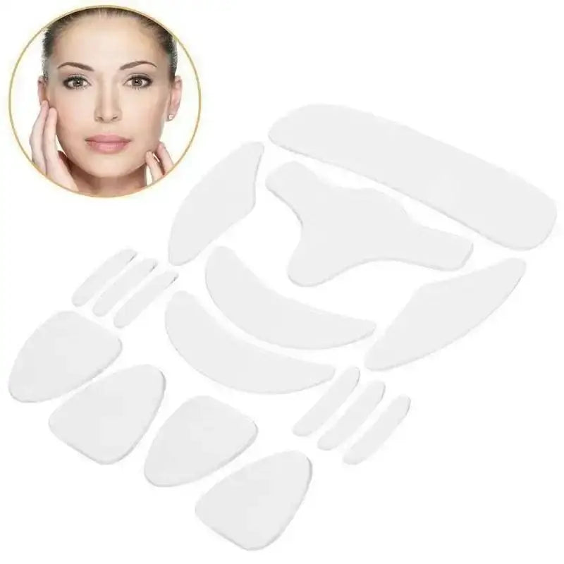 Facial mask set with multiple white pieces for different areas of the face.