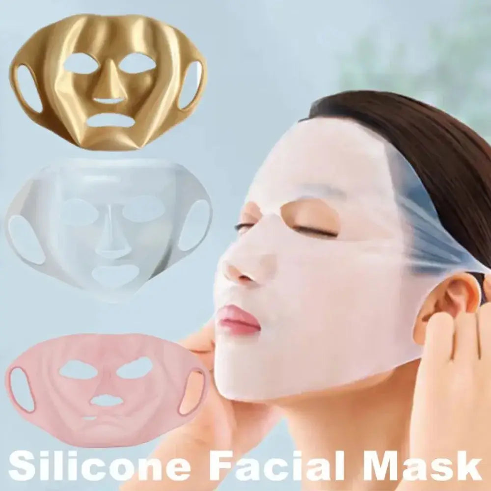 Silicone facial mask being worn by a person during a skincare routine.