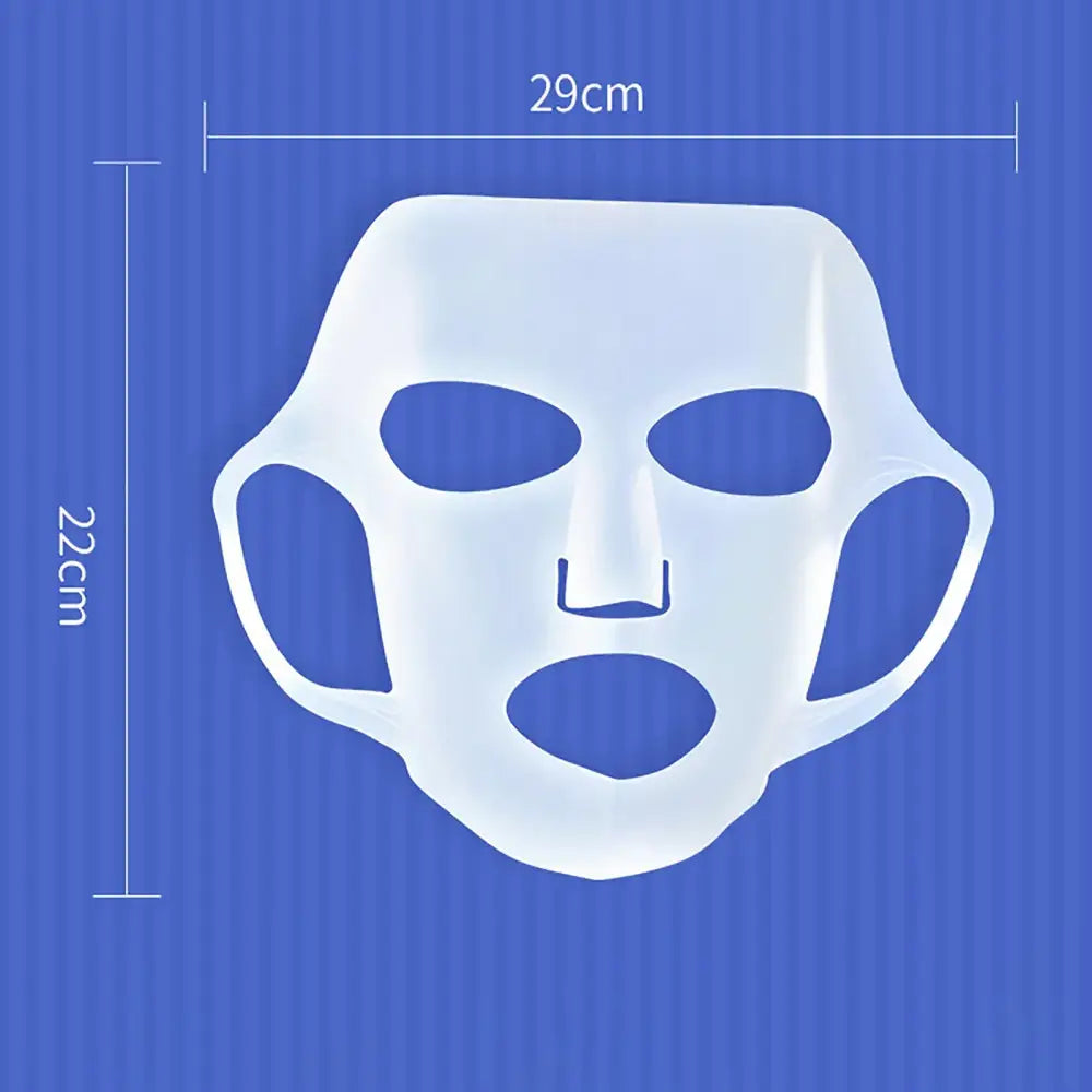 White facial mask with eye, nose, and mouth openings.