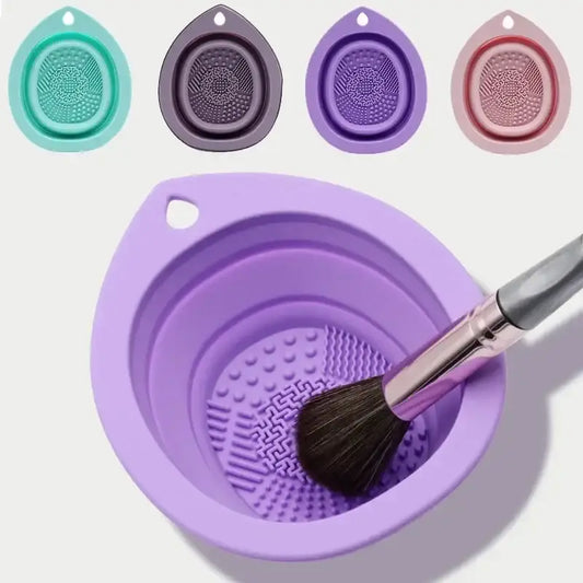 Silicone makeup brush cleaner with textured surface for cleaning brushes.