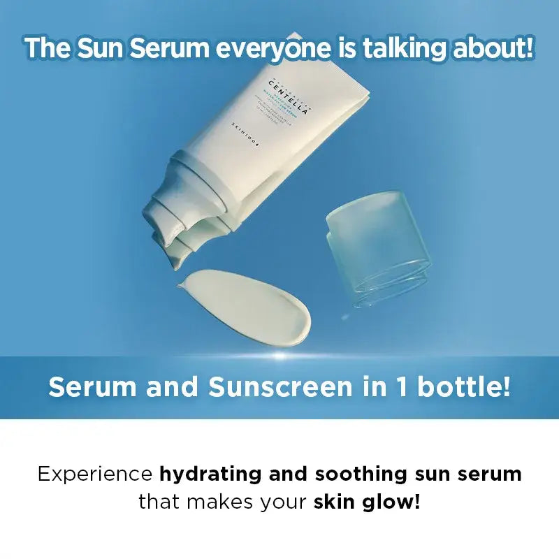 White tube of sun serum with some product squeezed out beside it.