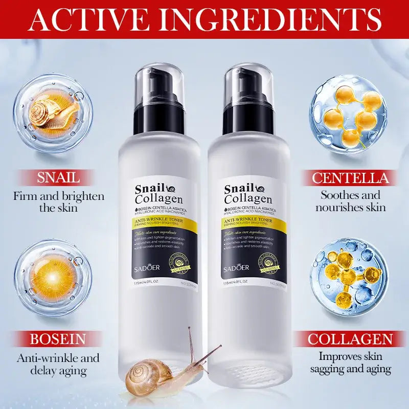 Two bottles of Snail Collagen skincare product.