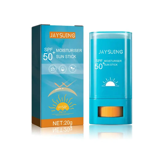 Sunscreen stick with SPF 50 moisturizer and its packaging box.