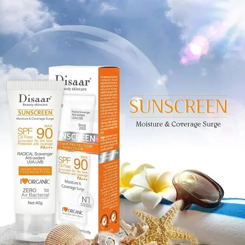 Sunscreen product with SPF 90 and its packaging.