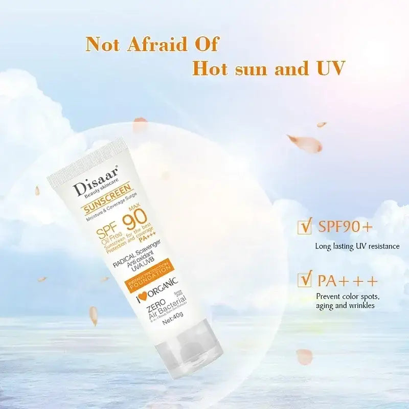 Tube of Disaar sunscreen with SPF 90 protection.