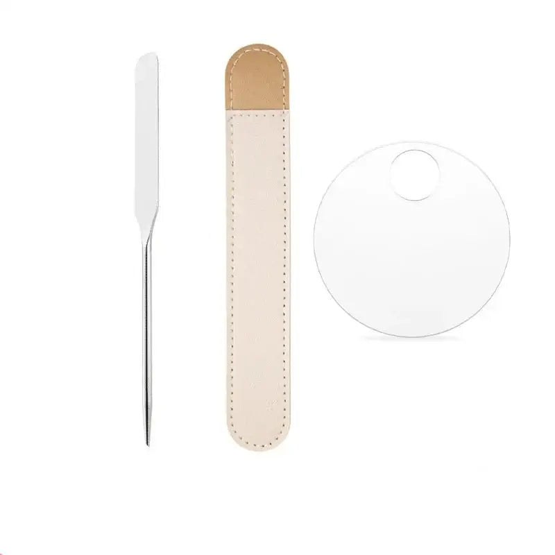 Metal nail file with a beige protective sleeve and a round white tag.