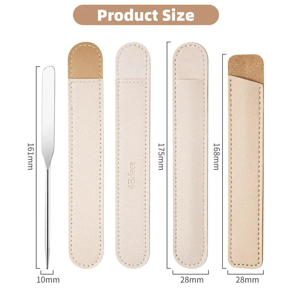 Set of nail files with protective leather sleeves in various sizes.