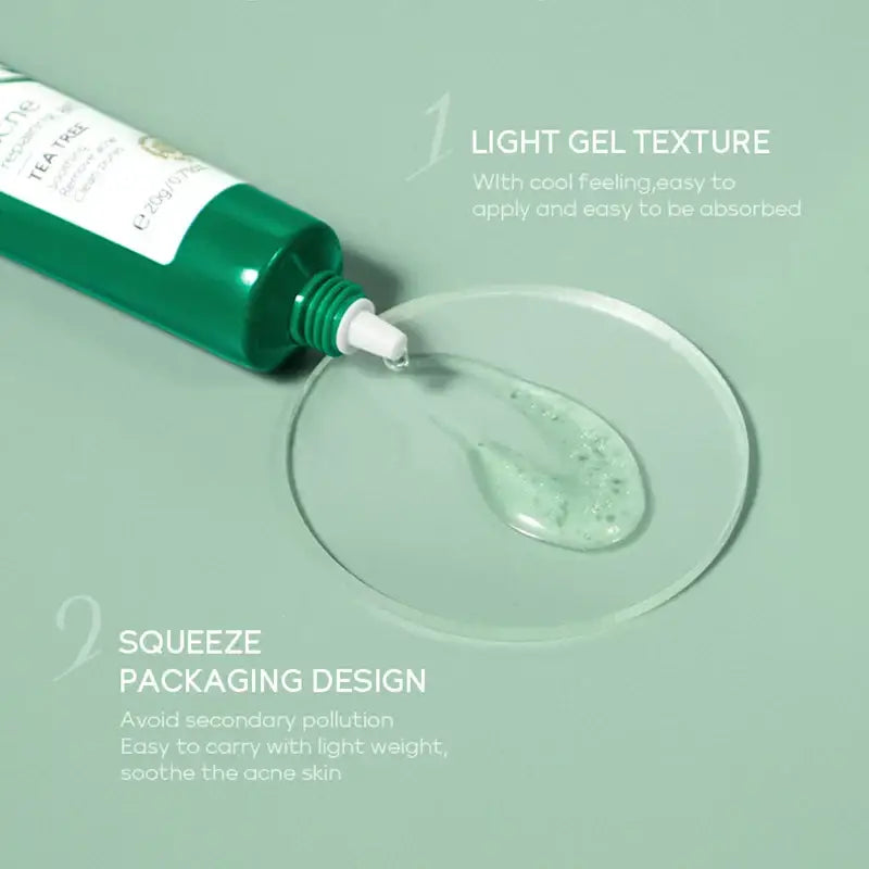 Green plastic tube dispensing a clear gel onto a circular glass surface.