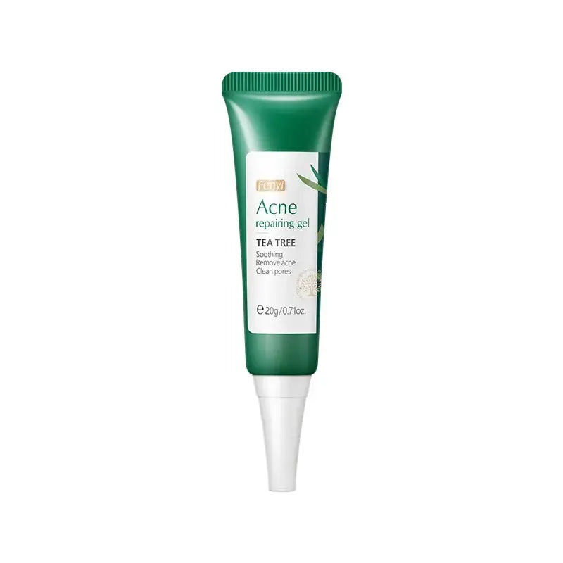 Green tube of acne repairing gel containing tea tree extract.