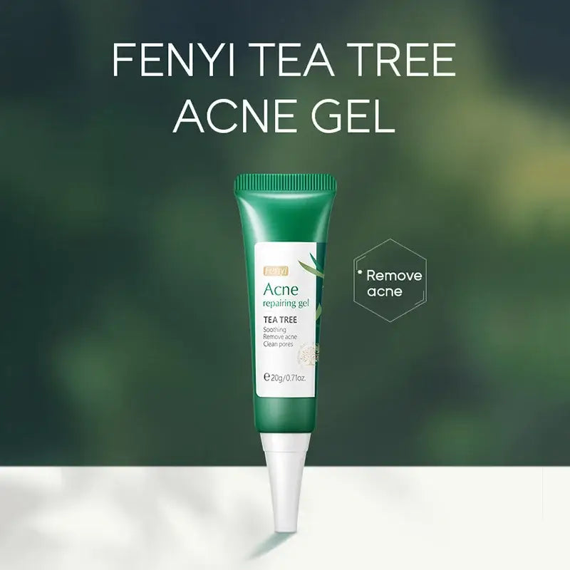 Tube of Fenyi Tea Tree Acne Gel with green and white packaging.