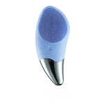 Teal Silicone Facial Cleansing Brush with Silver Handle - Vignette | VogueBeautify