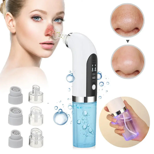 Handheld electronic pore cleaner device with various attachments and water reservoir.