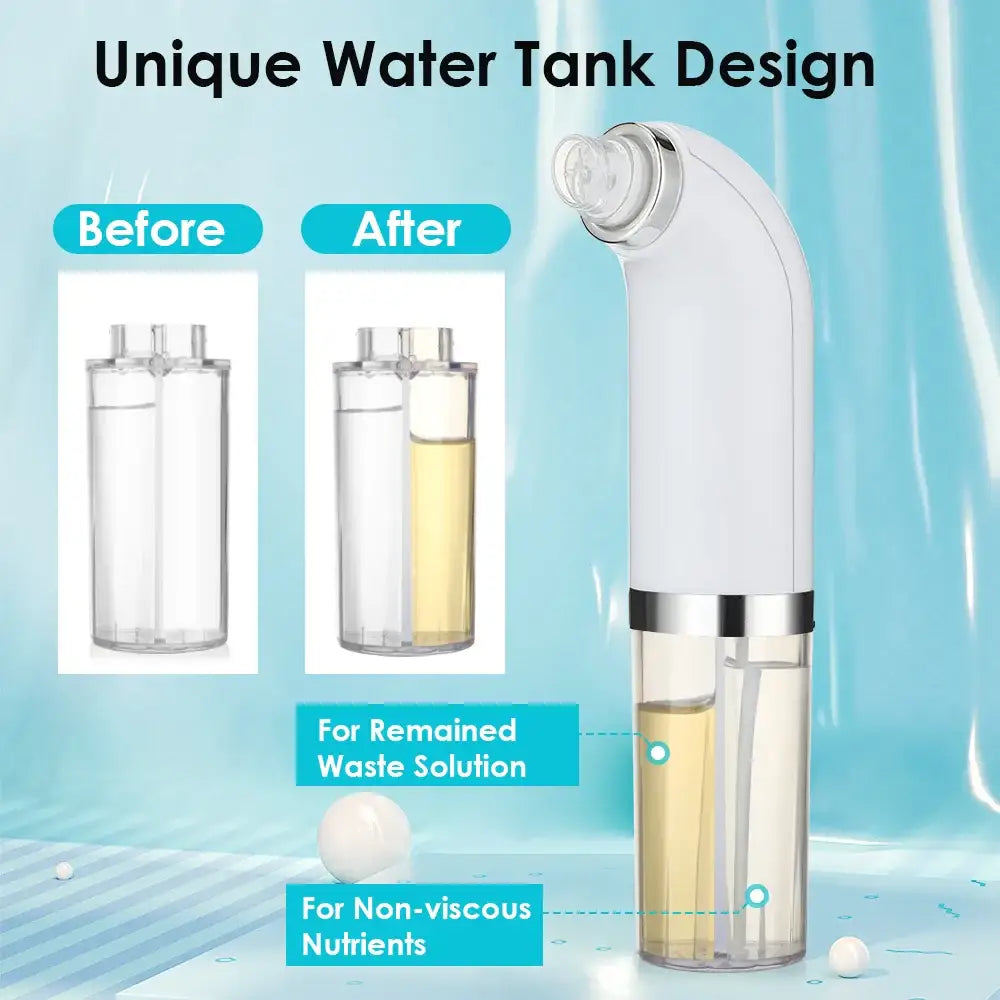 Unique water tank with separate compartments for different solutions, shown in before and after states.