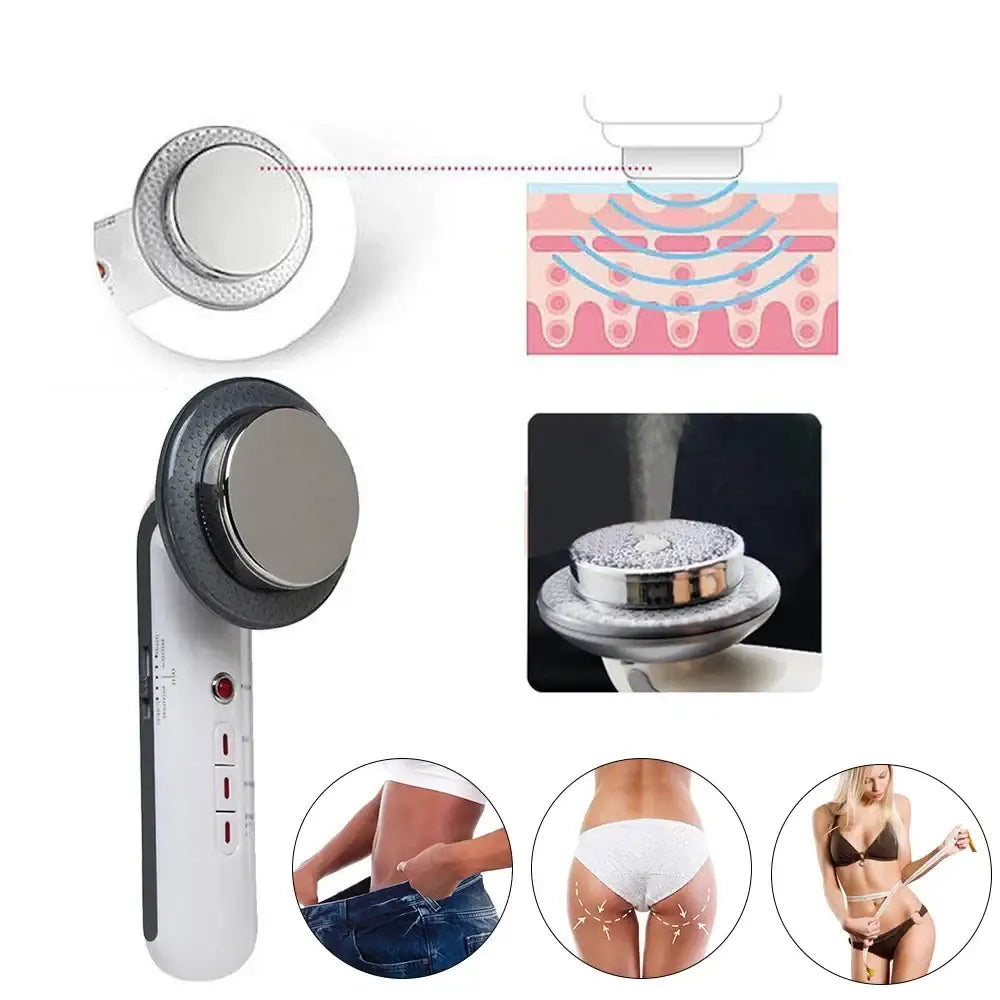 Handheld ultrasonic device for body contouring and fat reduction treatments.