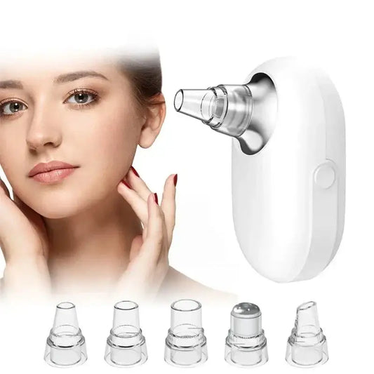 Handheld facial pore cleaner device with interchangeable suction tips.