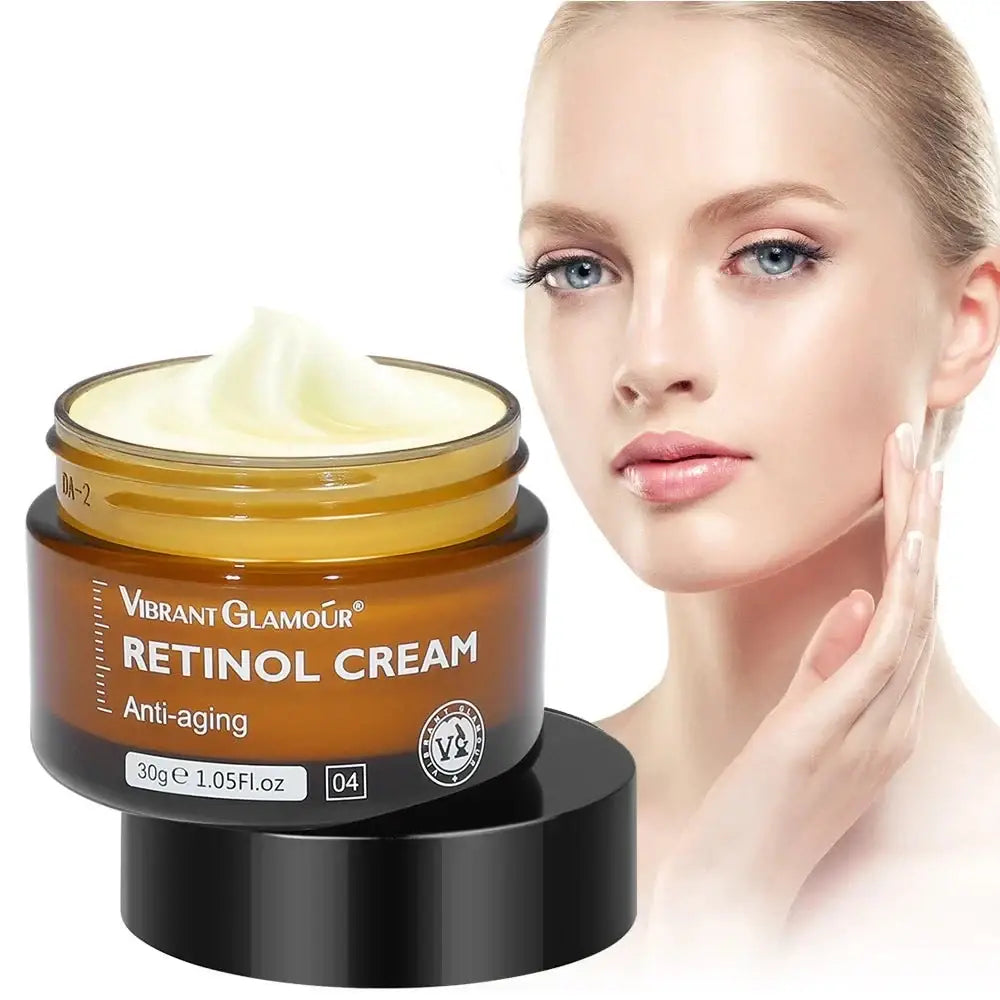 Jar of Vibrant Glamour Retinol Cream for anti-aging skincare.