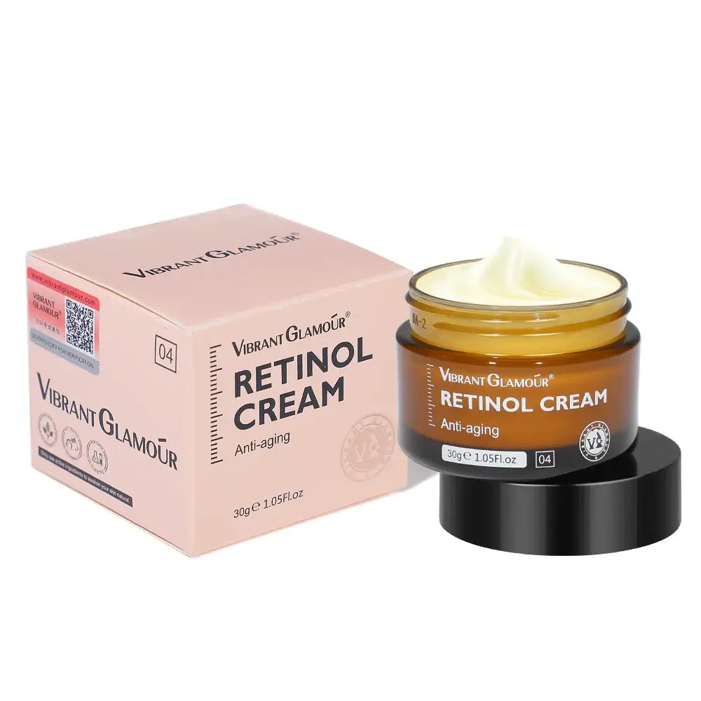 Retinol cream in a jar with its product packaging.