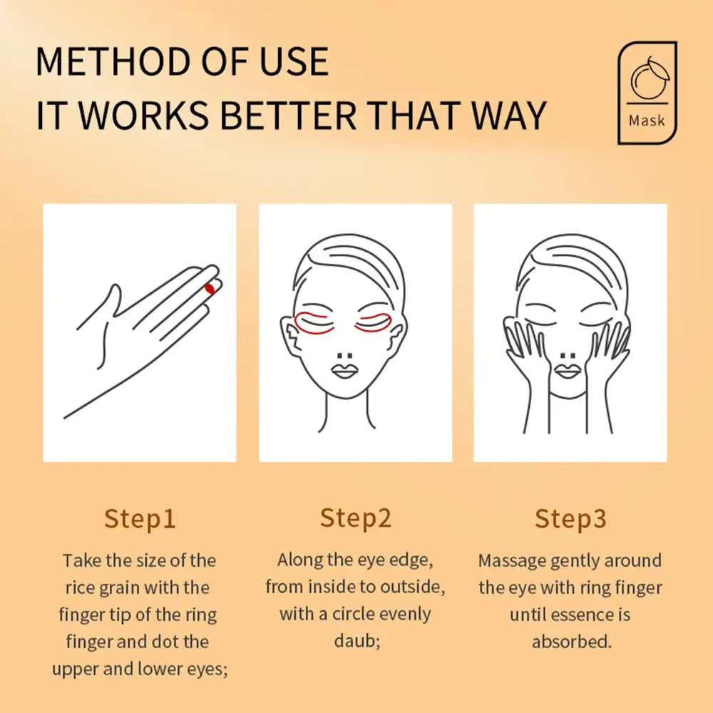 Instructions for applying a facial product or treatment using a three-step method.