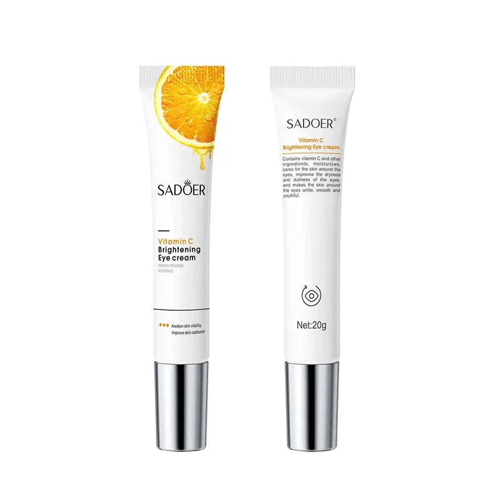 Skincare product tube with orange slice imagery and ’SADGER’ branding.