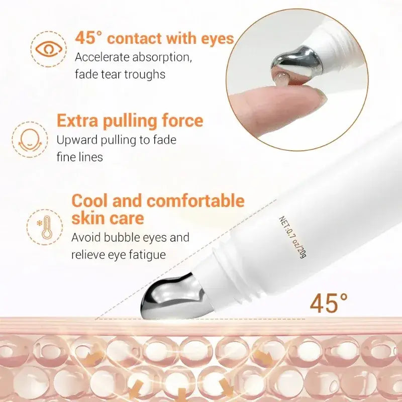 Handheld electronic beauty device with a curved metal tip for eye area treatment.