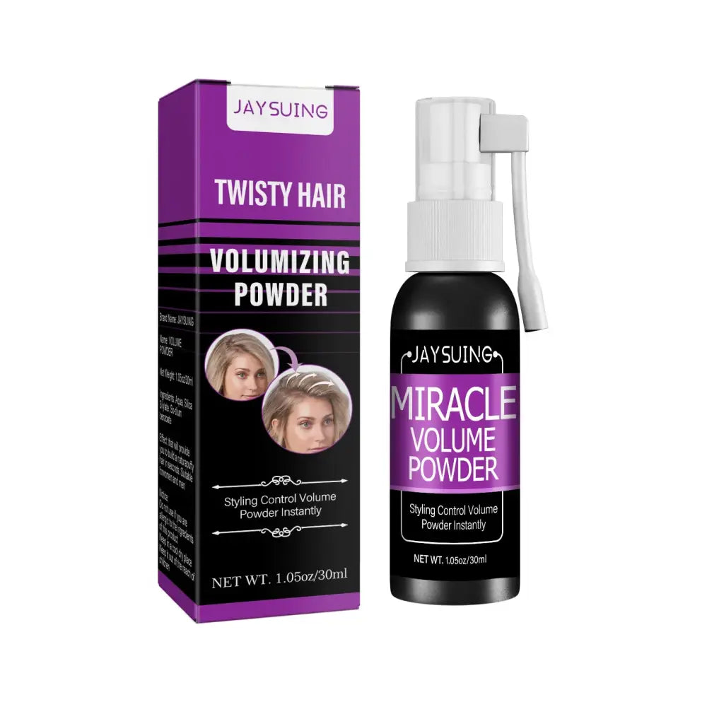 Hair volumizing powder product with a purple and black packaging design.