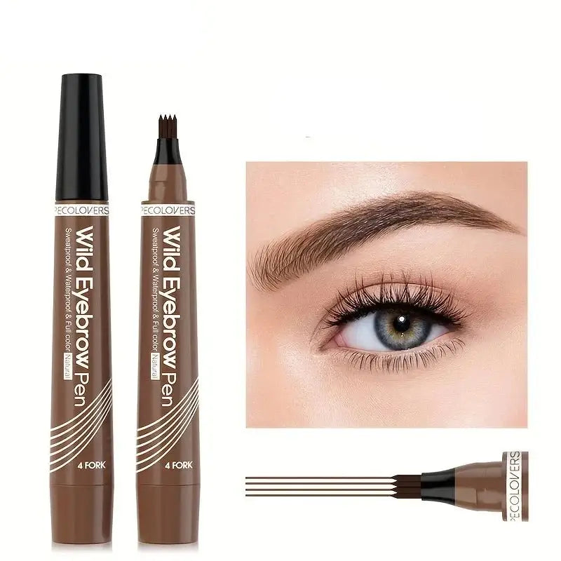 Eyebrow pencil with a fork-tipped applicator for creating natural-looking brow strokes.