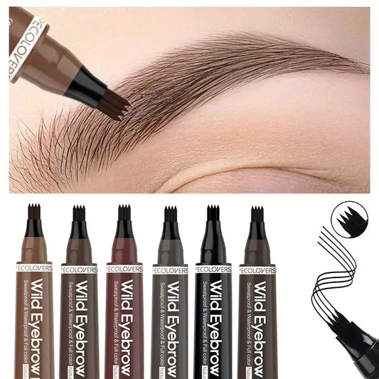 Eyebrow pencil with microblading-style tip being used to fill in an eyebrow.