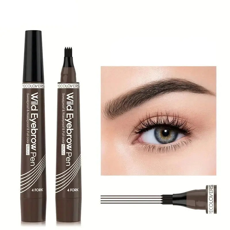 Eyebrow pen with a fork-tipped applicator for creating natural-looking brow strokes.