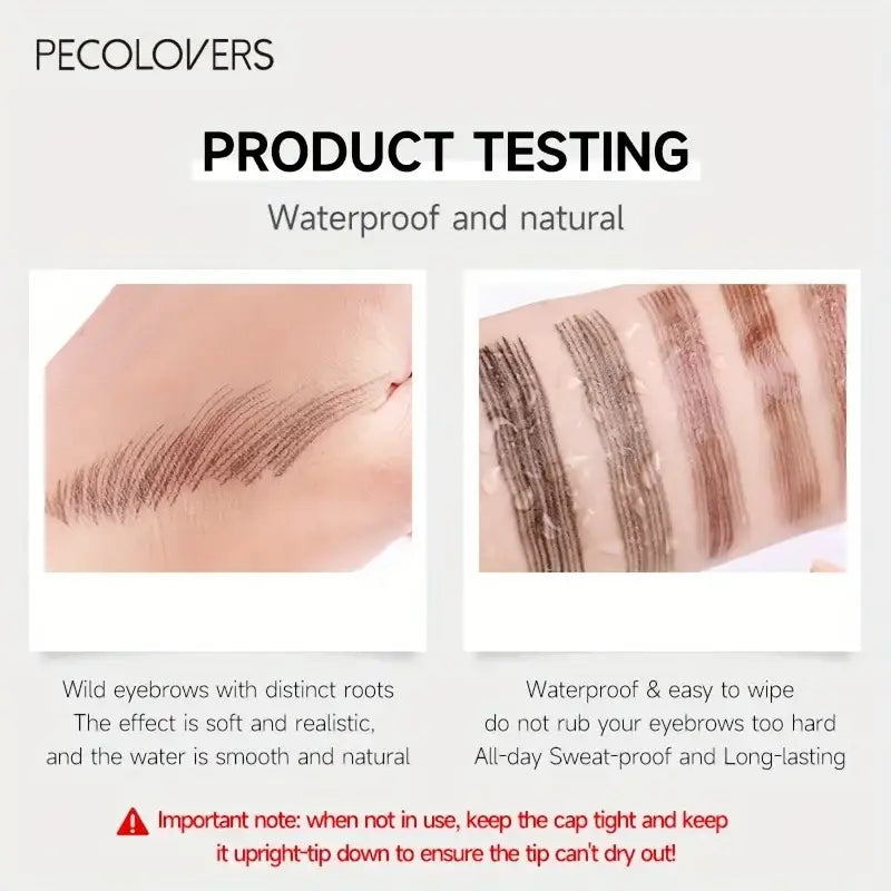 Product testing demonstration for waterproof eyebrow makeup.