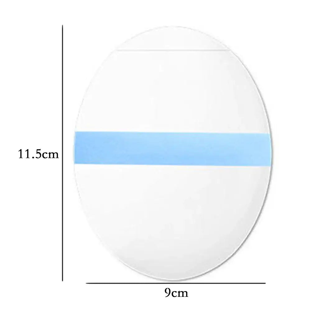 Oval-shaped white object with a light blue horizontal stripe across the middle.