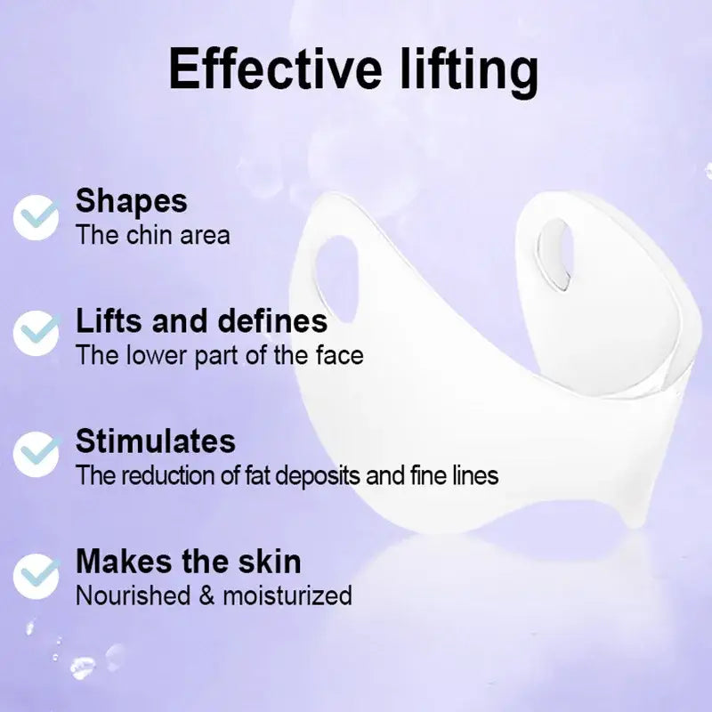 White facial mask or skincare product with text describing its benefits for effective lifting.