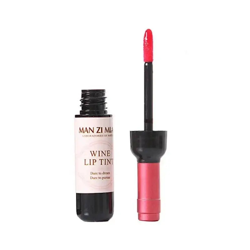 Wine-colored lip tint with applicator wand.