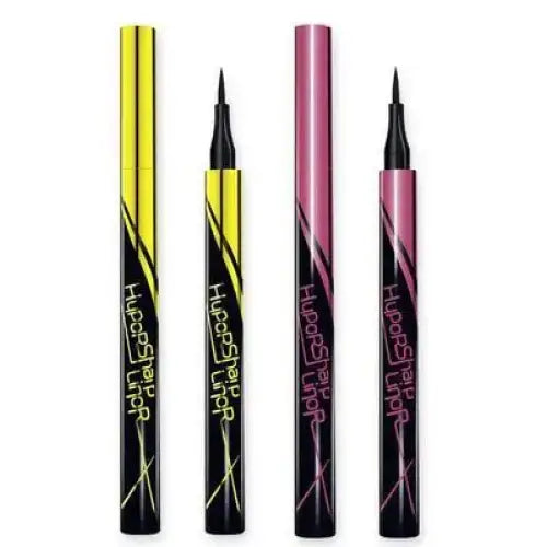 Liquid eyeliner pens in yellow and pink packaging.