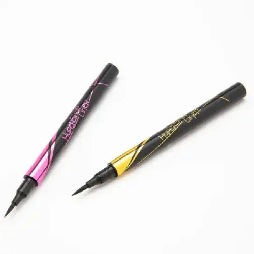 Two liquid eyeliner pens, one pink and one yellow.